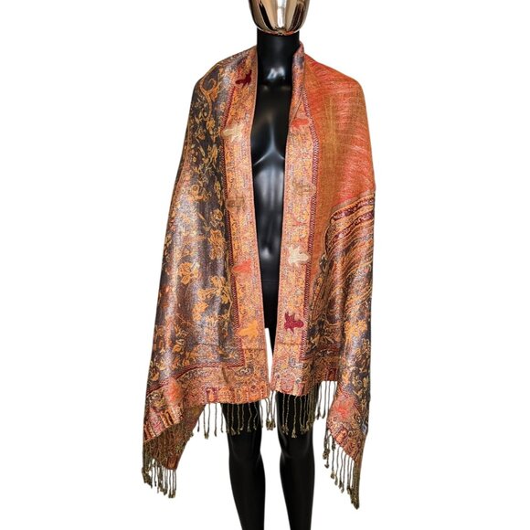 Rust Orange Pashmina Silk Blend Oversized Scarf Wrap Shawl - Picture 4 of 9